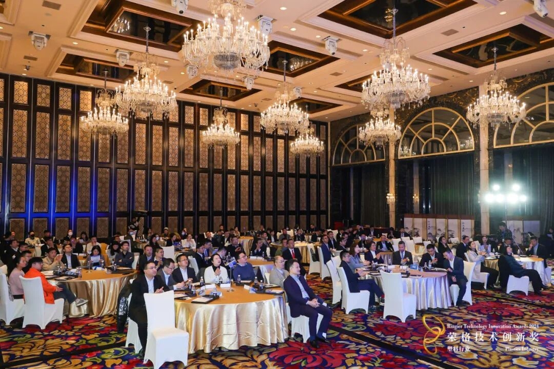 B2B trade exhibition hall with industrial machinery displays and international business professionals networking